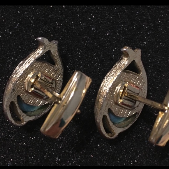 Oval Scarab Cuff Links In Blue & Gold - Picture 4 of 4
